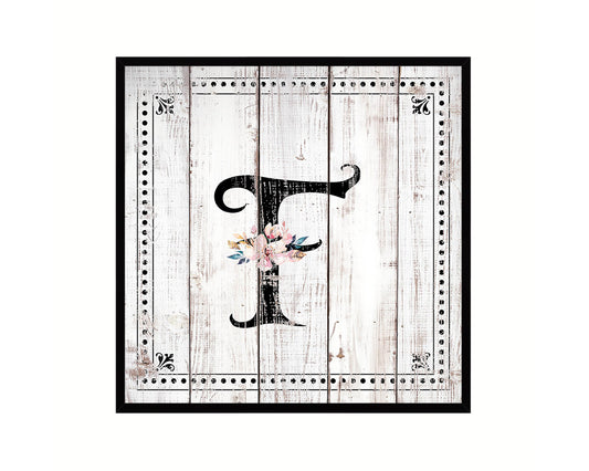 Letters F Custom Monogram Name Sign Framed Prints Wall Art Décor, White Wash Wood