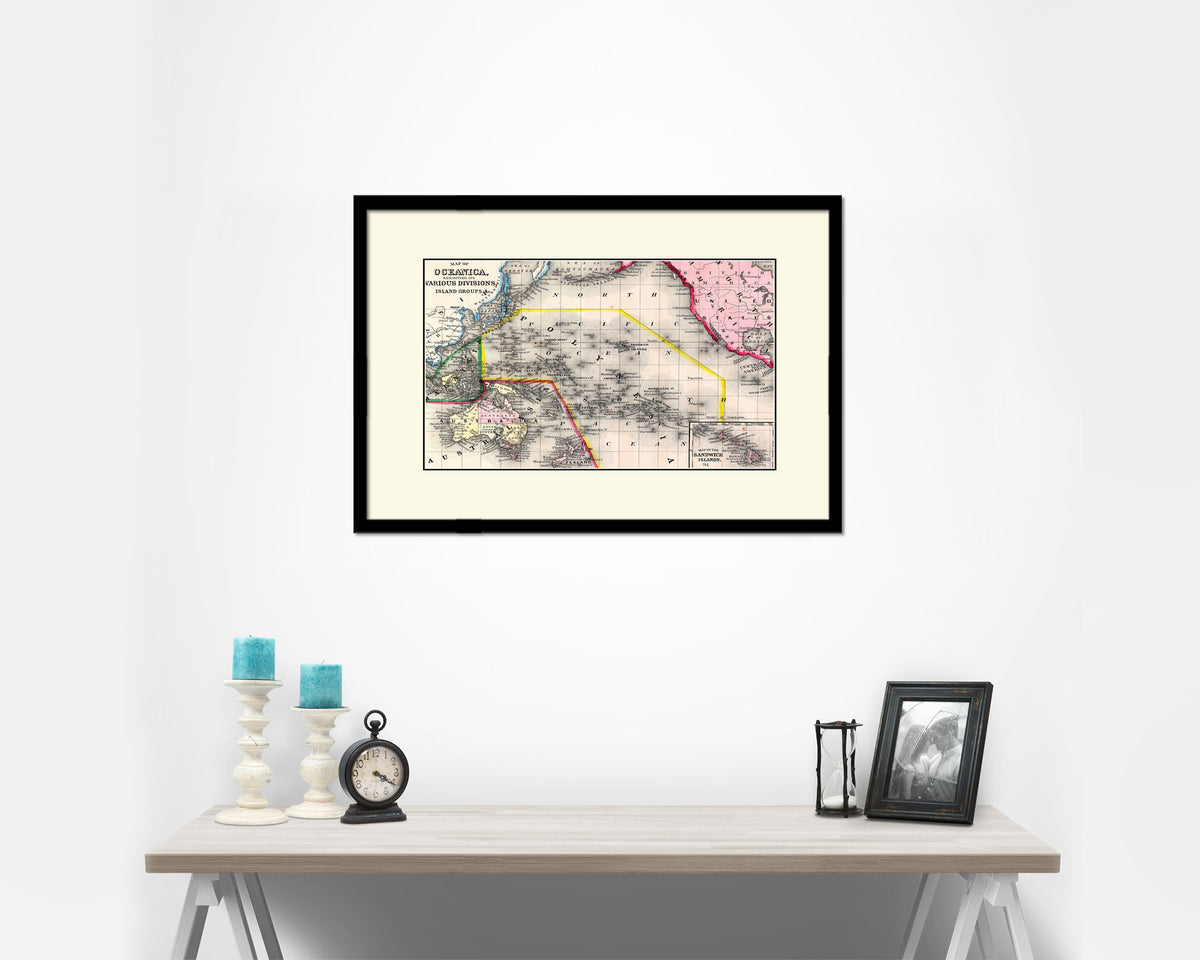 Oceanica Old Map Framed Print Art Wall Decor Gifts