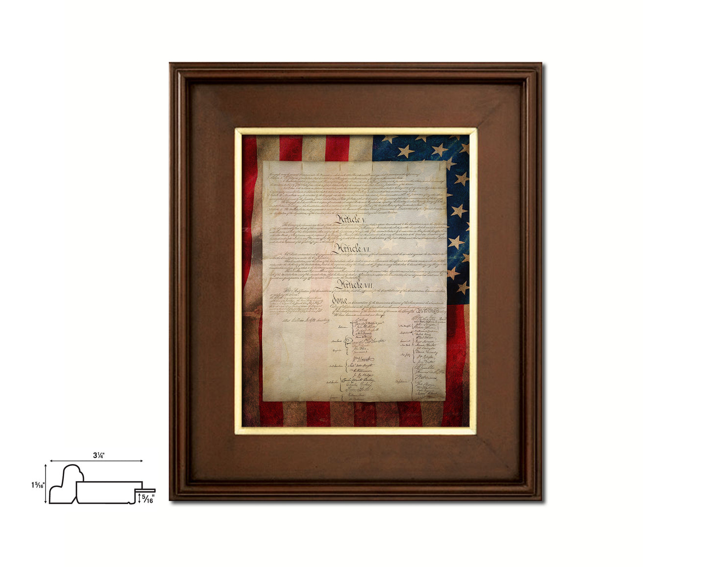 Constitution We the people US Historical Print Art Wood Framed Wall Decor Gifts, 12" x 16"