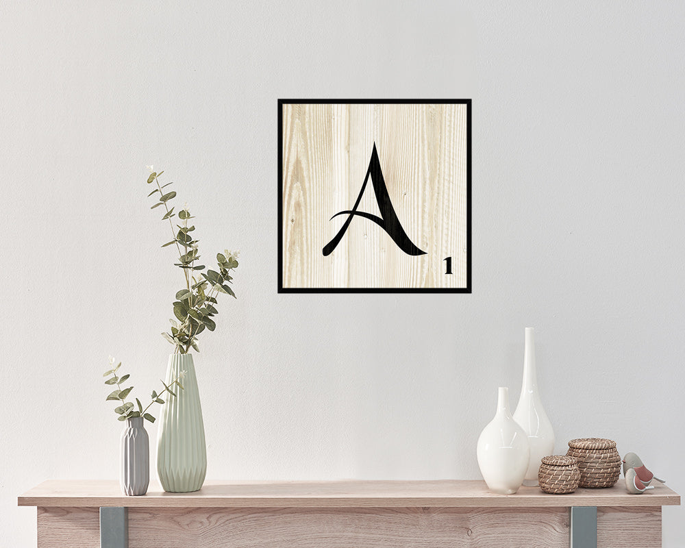 Letter A Custom Scrabble Sign Framed Prints Wall Art Decor Gifts, Wood