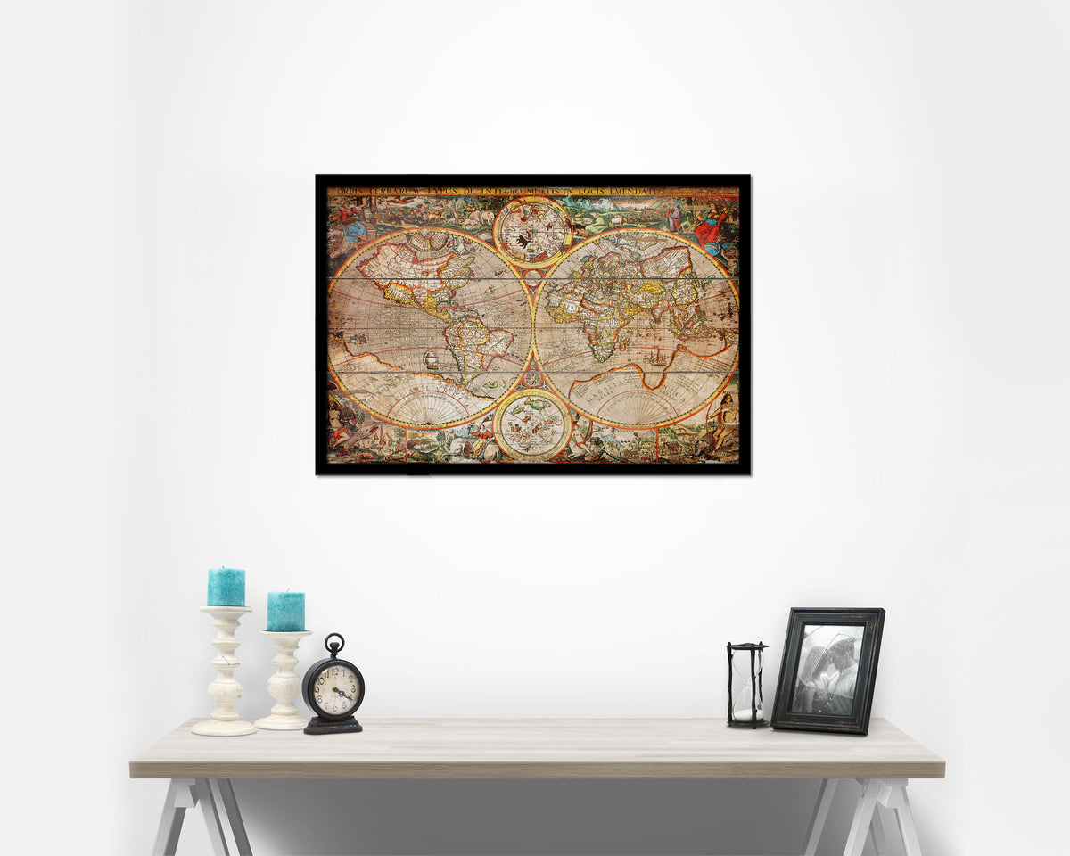 World Antique Map Framed Print Art Wall Decor Gifts