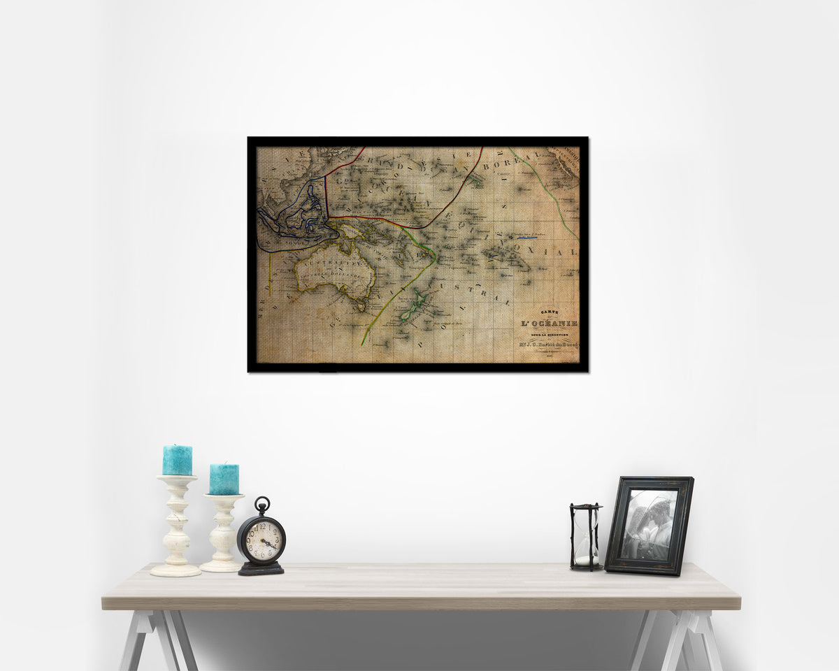 Australia New Zealand Oceania Vintage Map Framed Print Art Wall Decor Gifts