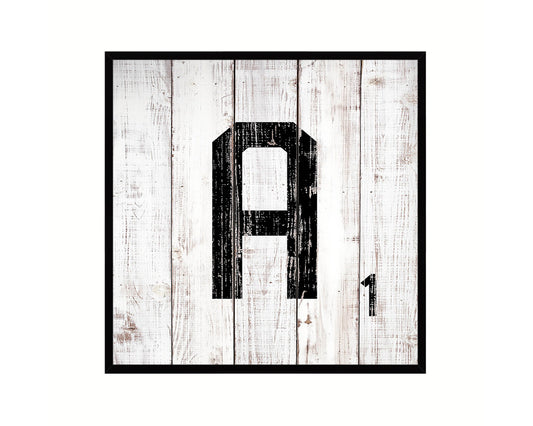Letter A Custom Scrabble Sign Framed Prints Wall Art Decor Gifts, White Wash Wood