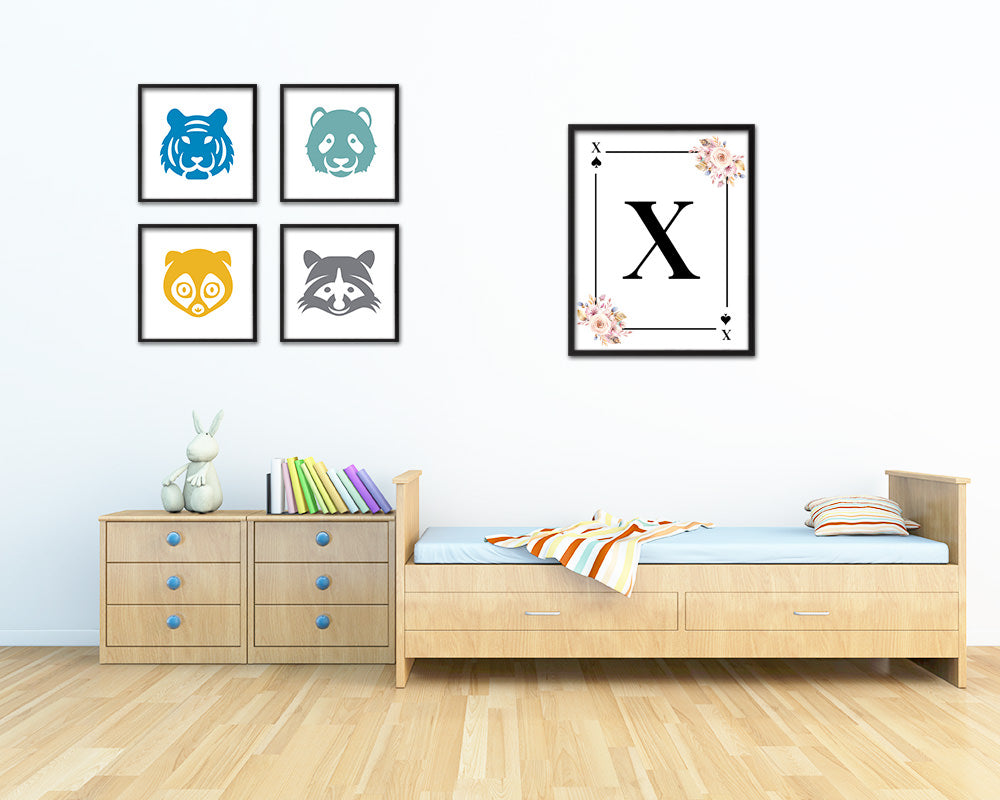Letter X Custom Initial Boho Monogram Playing Card Framed Prints Wall Art