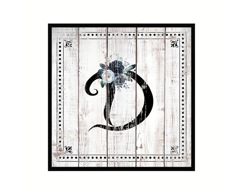 Letters D Custom Monogram Name Sign Framed Prints Wall Art Décor, White Wash Wood