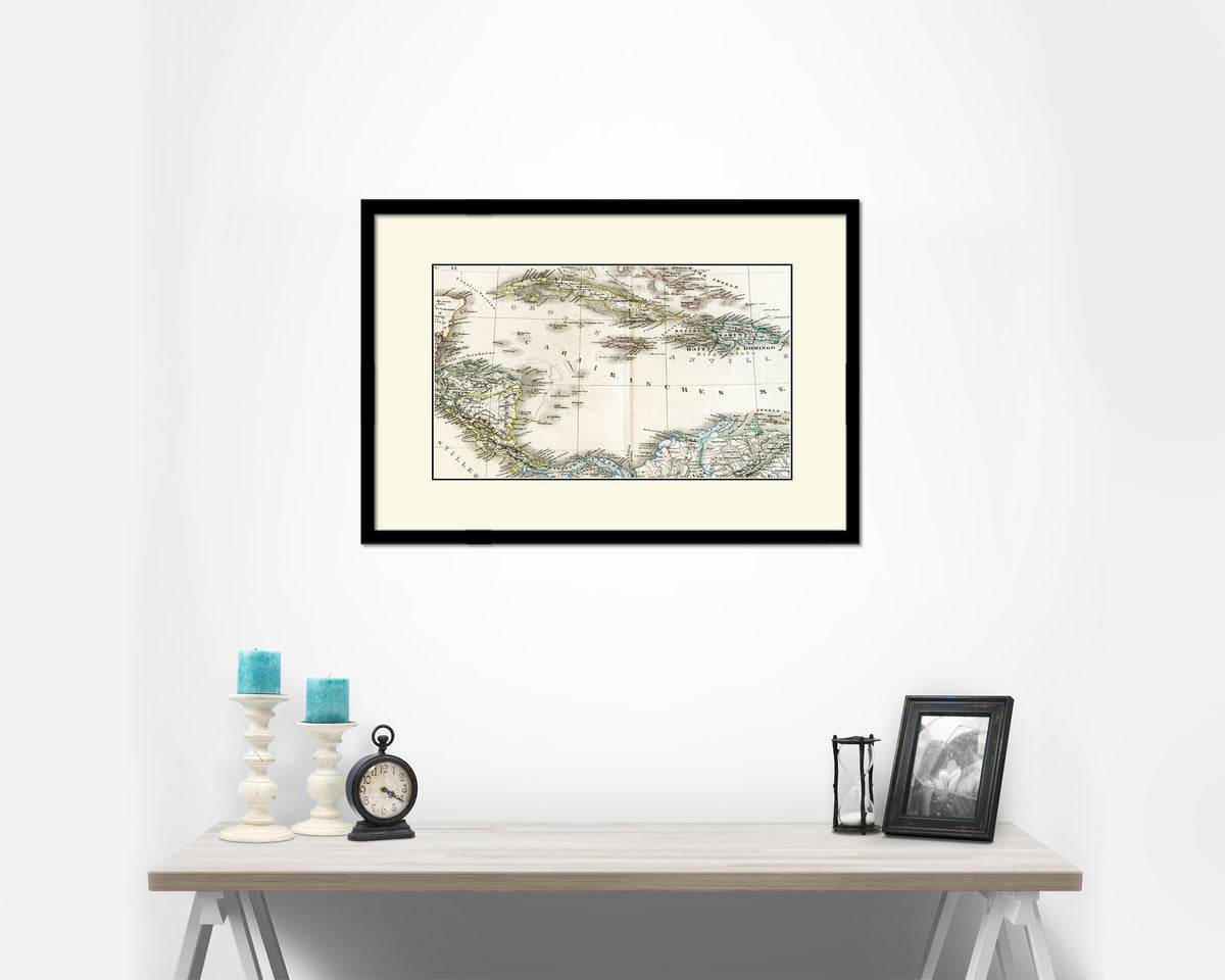 Caribbean Cuba Jamaica Styler 1875 Old Map Framed Print Art Wall Decor Gifts