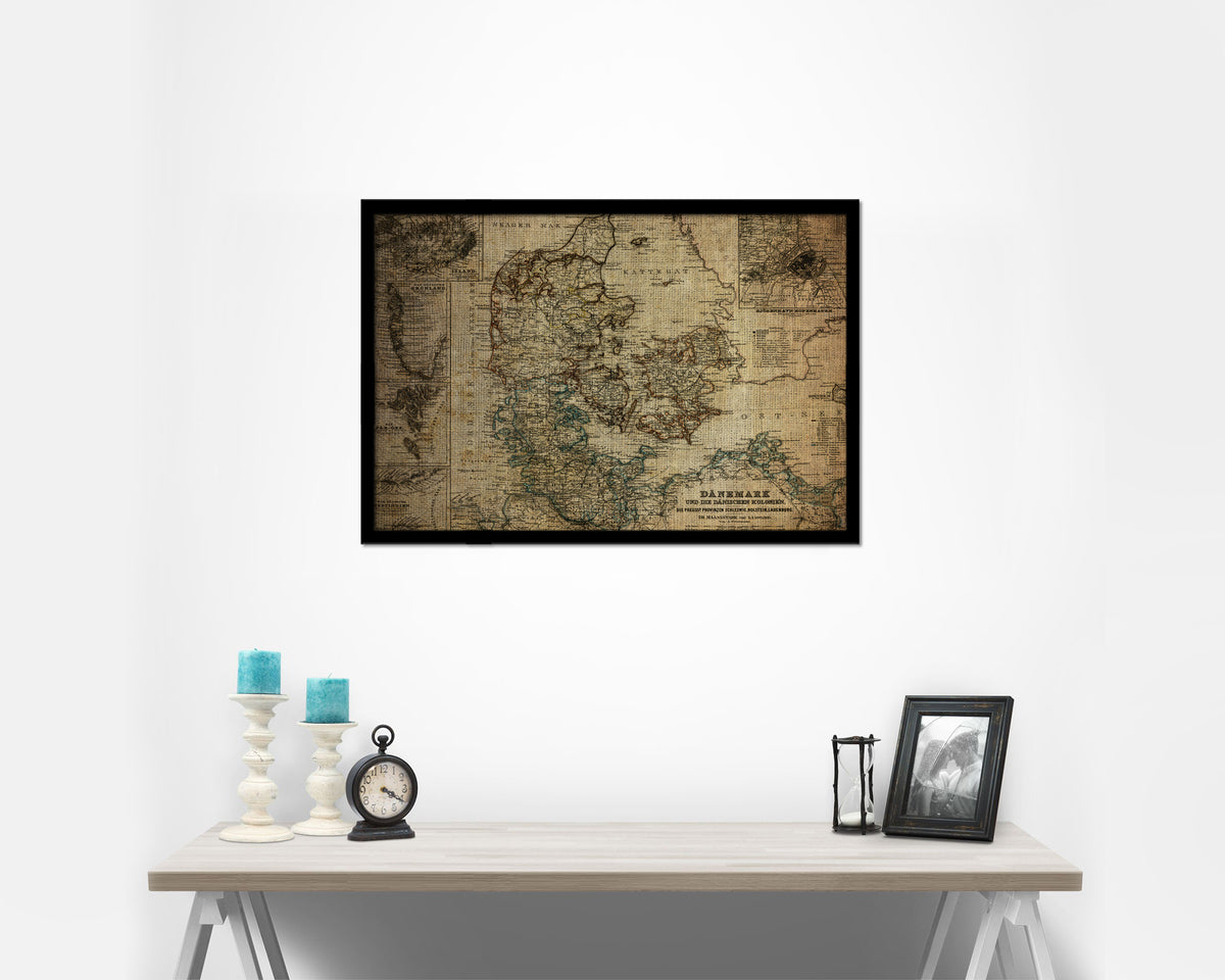 Denmark Iceland Greenland Vintage Map Framed Print Art Wall Decor Gifts