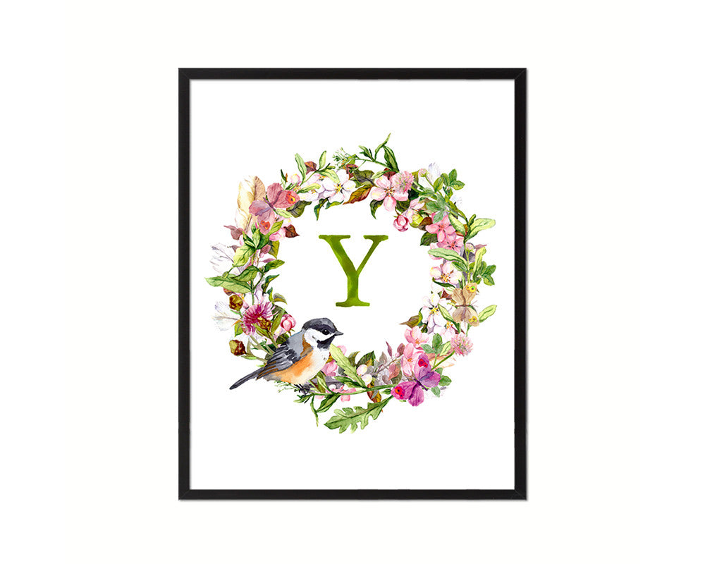 Letter Y Custom Floral Wreath Monogram Framed Prints Wall Art
