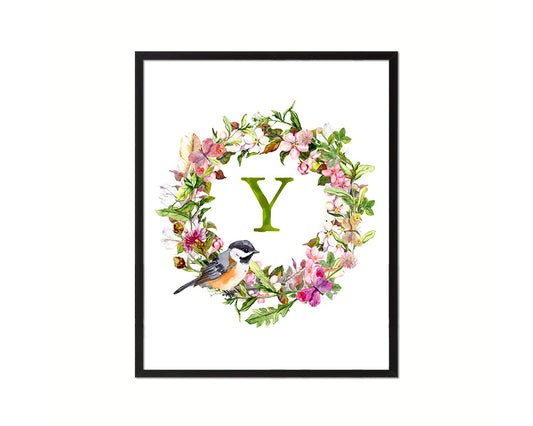 Letter Y Custom Floral Wreath Monogram Framed Prints Wall Art