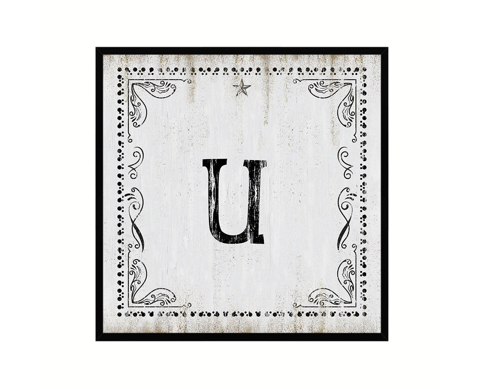 Letters U Custom Monogram Name Sign Framed Prints Wall Art Décor, White Wash