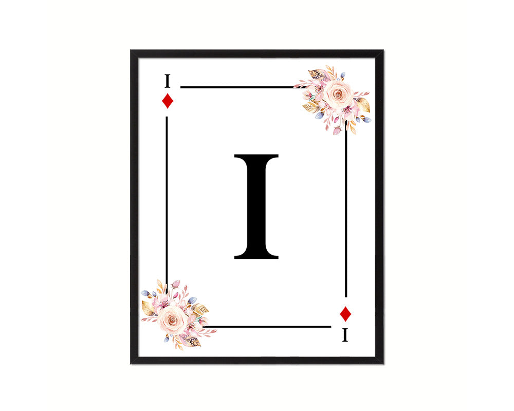 Letter I Custom Initial Boho Monogram Playing Card Framed Prints Wall Art