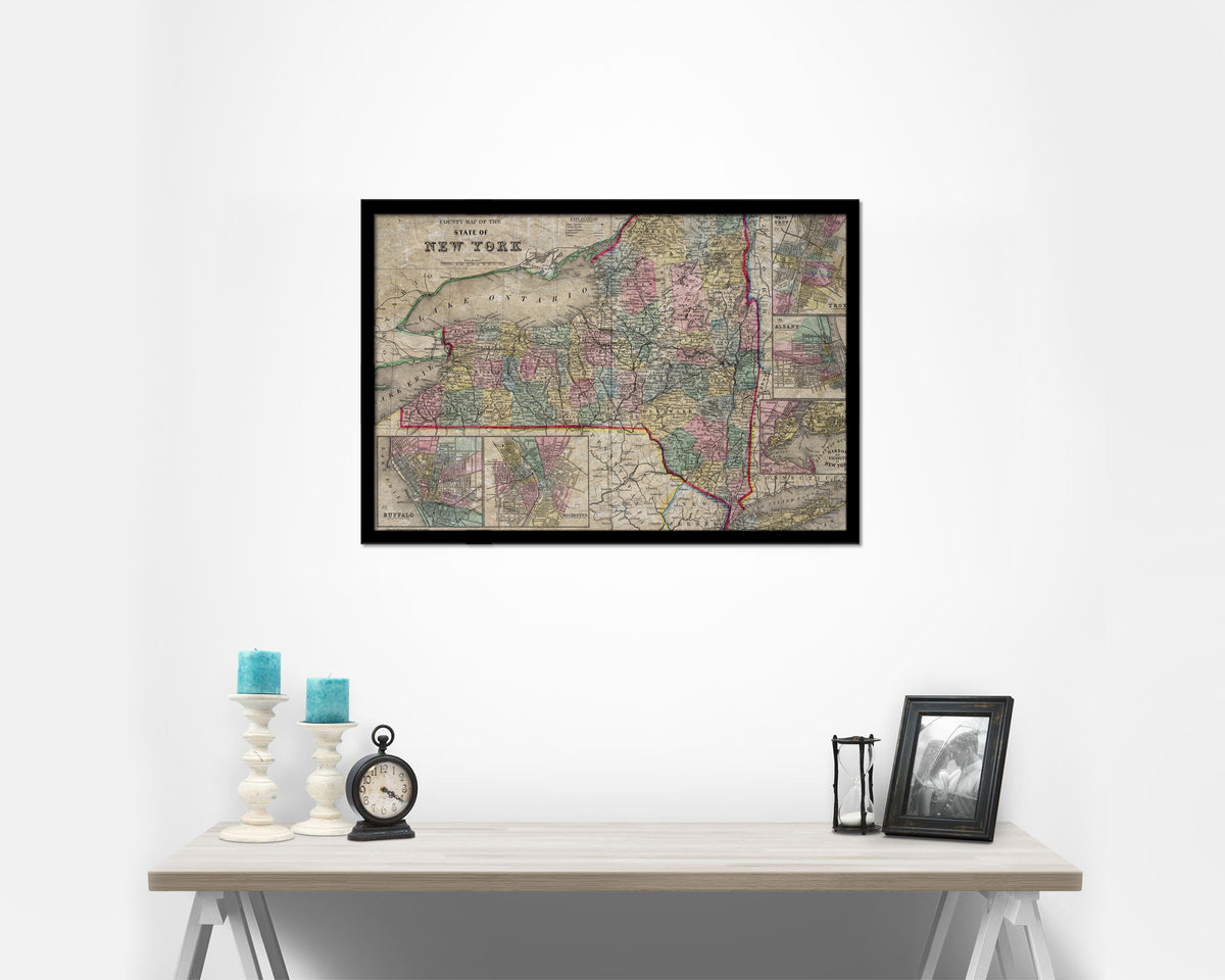 New York 1870 Historical Map Framed Print Art Wall Decor Gifts