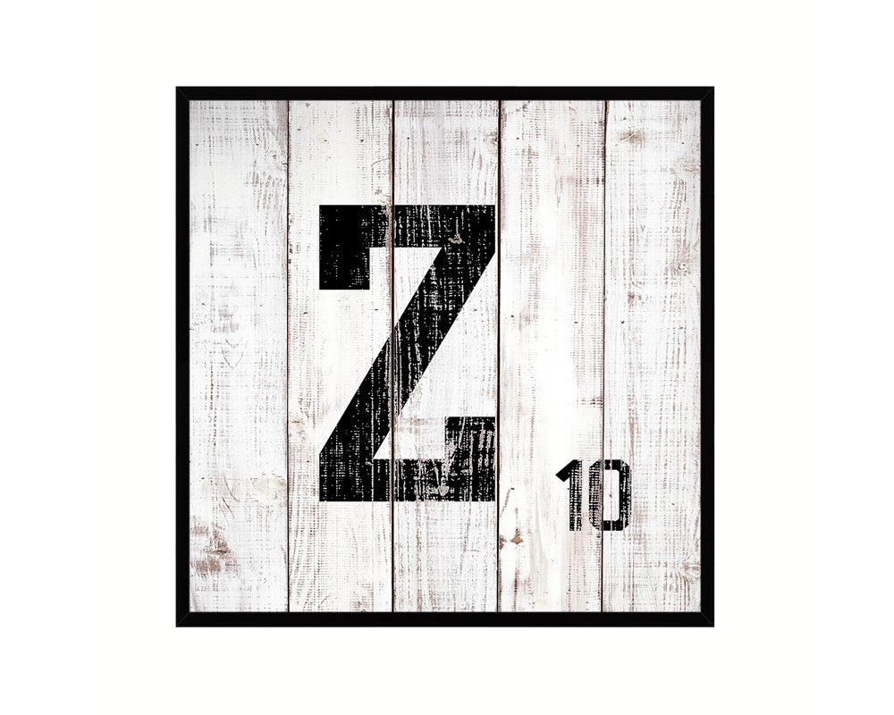 Letter Z Custom Scrabble Sign Framed Prints Wall Art Decor Gifts, White Wash Wood