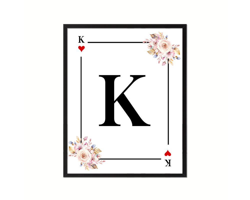 Letter K Custom Initial Boho Monogram Playing Card Framed Prints Wall Art