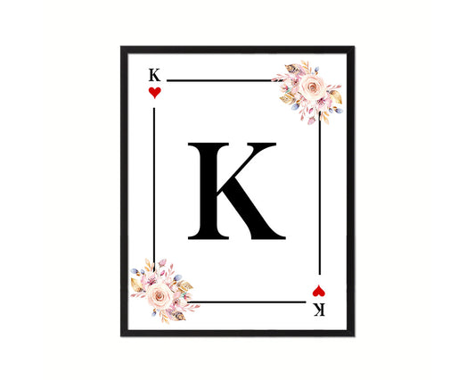 Letter K Custom Initial Boho Monogram Playing Card Framed Prints Wall Art