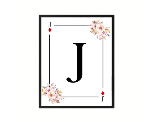 Letter J Custom Initial Boho Monogram Playing Card Framed Prints Wall Art
