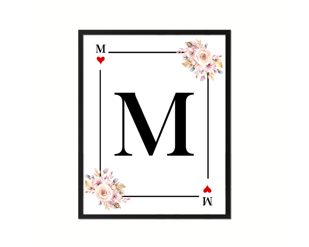 Letter M Custom Initial Boho Monogram Playing Card Framed Prints Wall Art