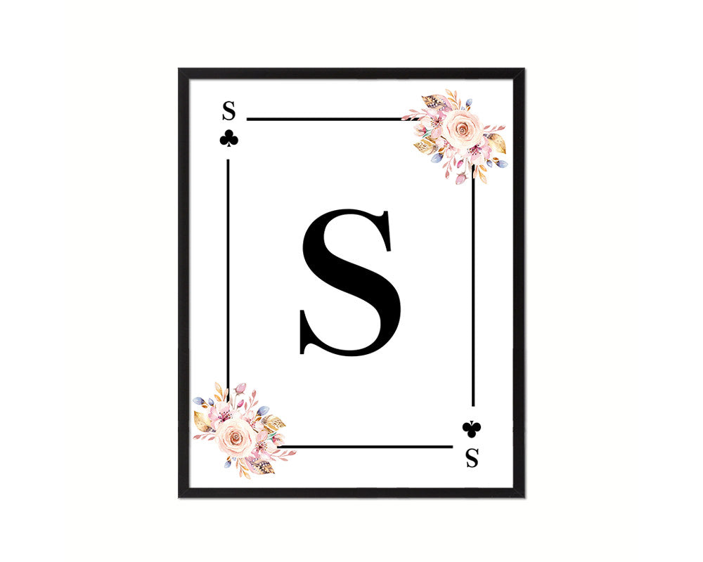 Letter S Custom Initial Boho Monogram Playing Card Framed Prints Wall Art