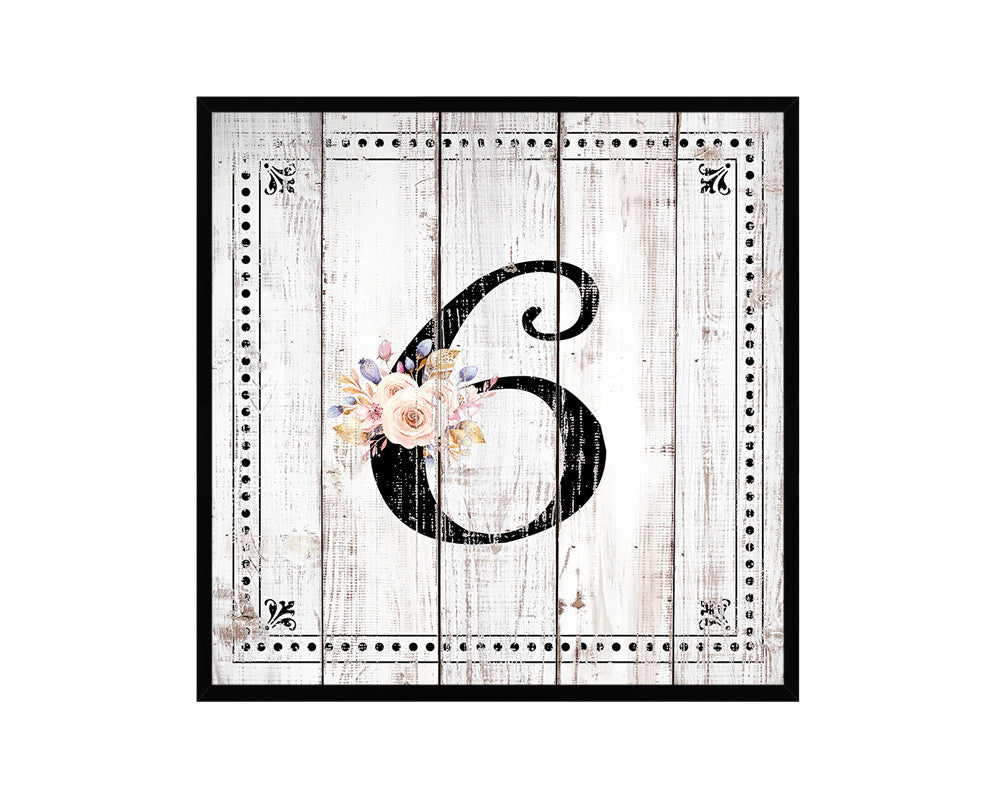 Number 6 Custom Monogram Name Sign Framed Prints Wall Art Décor, White Wash Wood