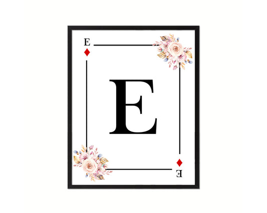 Letter E Custom Initial Boho Monogram Playing Card Framed Prints Wall Art
