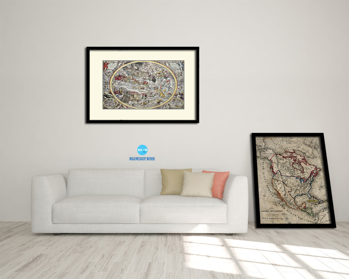 Christian Celestial Hemisphere Atlas Coelestis Andreas Cellarius Old Map Framed Print