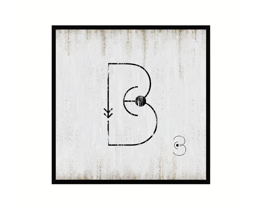 Letter B Custom Scrabble Sign Framed Prints Wall Art Decor Gifts, White Wash