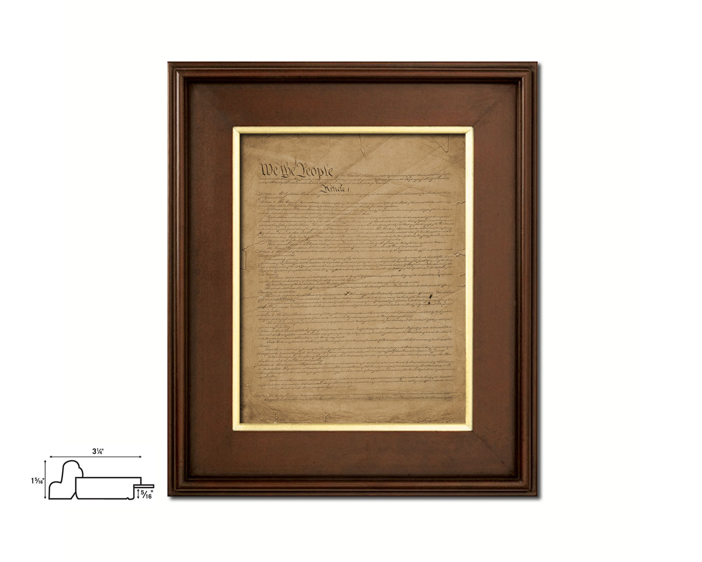 Constitution We the people US Historical Print Art Wood Framed Wall Decor Gifts, 12" x 16"