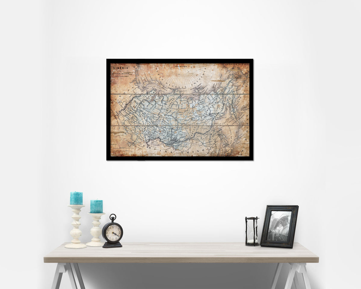 Siberia Russia 1870 Antique Map Framed Print Art Wall Decor Gifts