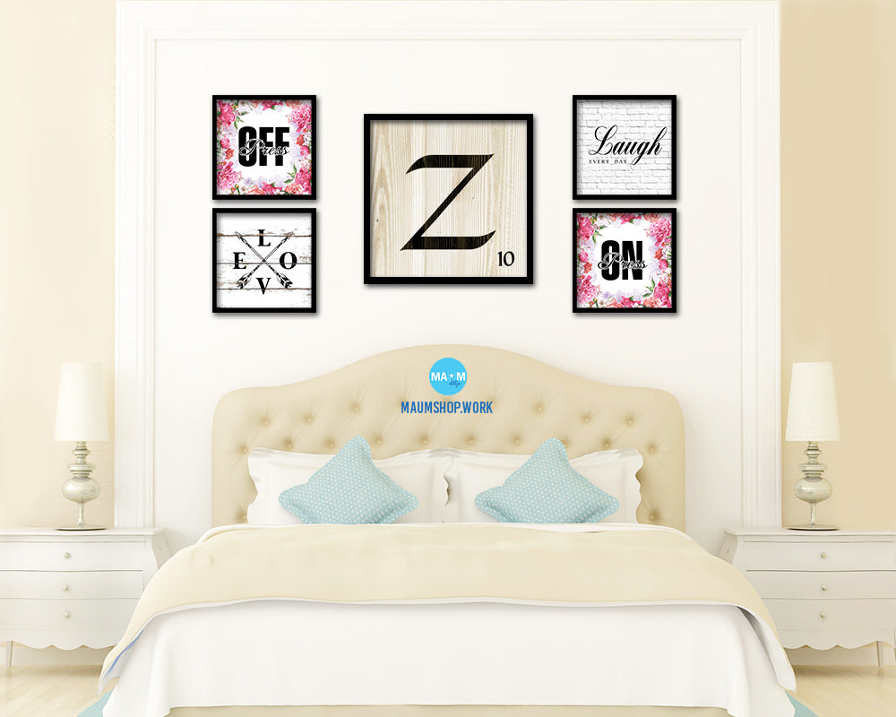 Letter Z Custom Scrabble Sign Framed Prints Wall Art Decor Gifts, Wood