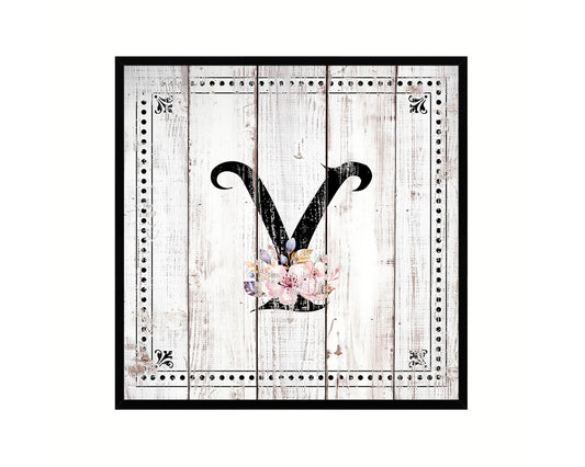 Letters Y Custom Monogram Name Sign Framed Prints Wall Art Décor, White Wash Wood