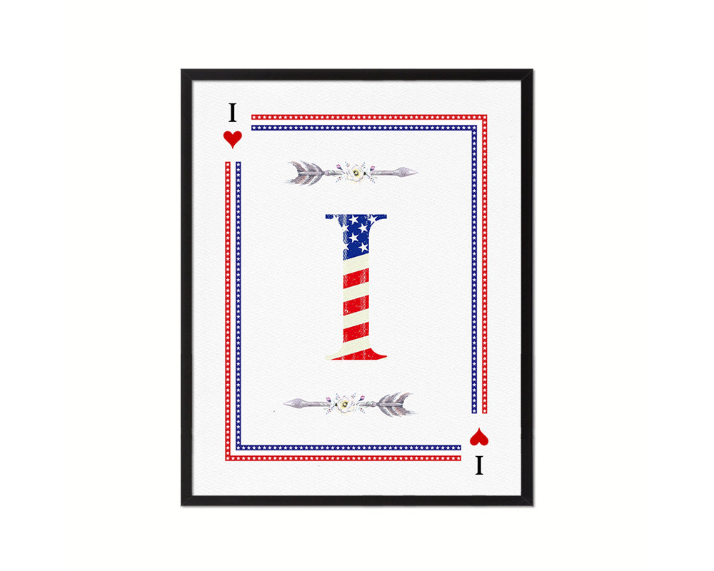 Letter I Personalized Initial American Flag Playing Card Framed Prints Wall Art