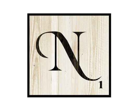 Letter N Custom Scrabble Sign Framed Prints Wall Art Decor Gifts, Wood