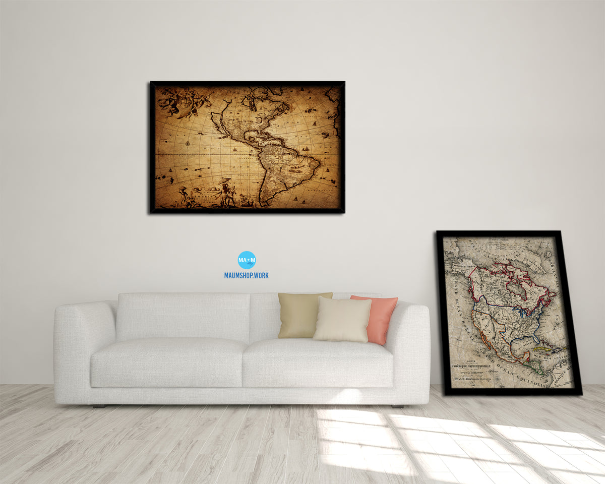 America 1690 Historical Map Framed Print Art Wall Decor Gifts