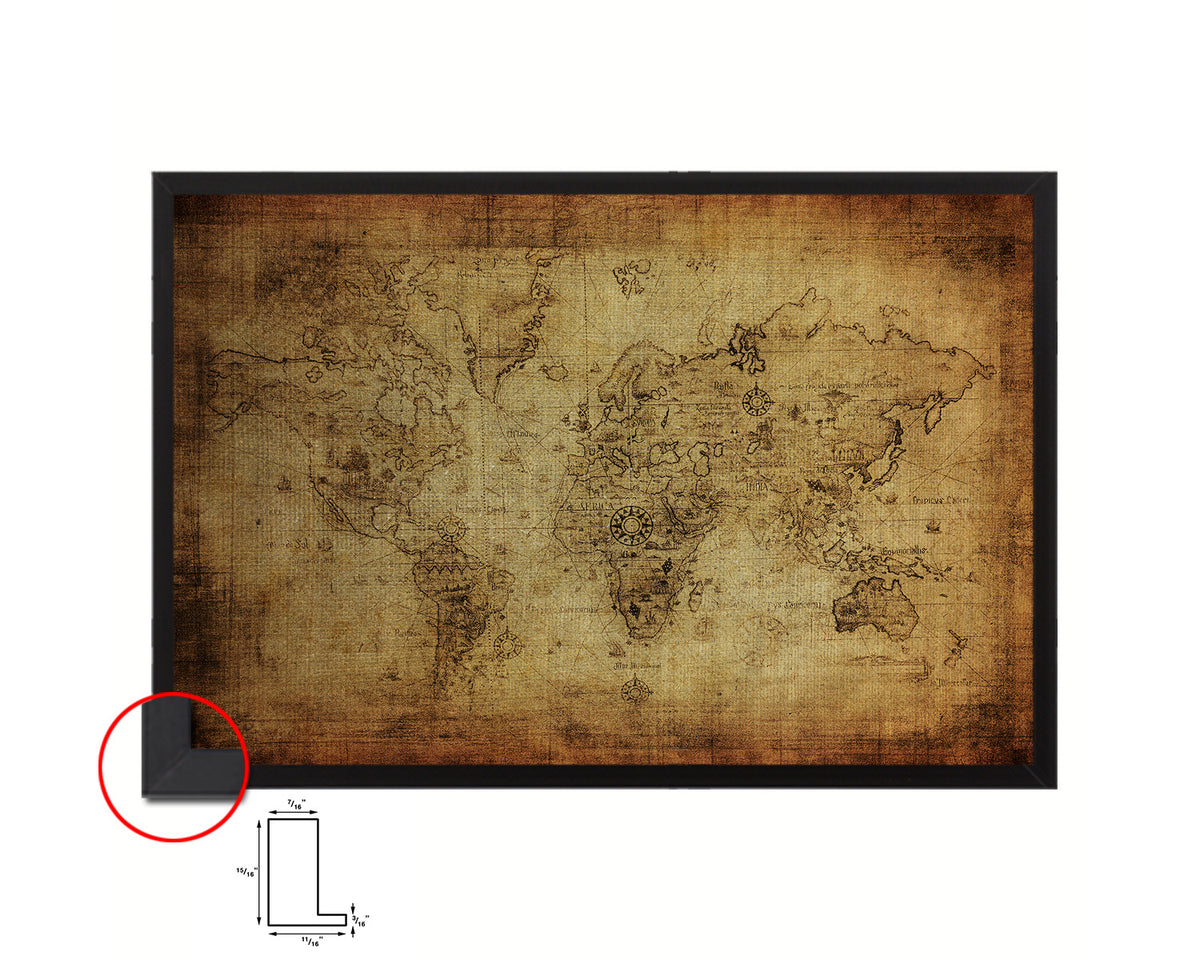 World Vintage Map Framed Print Art Wall Decor Gifts