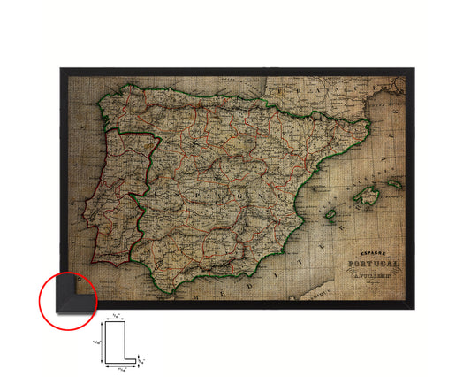 Spain and Portugal 1846 Vintage Map Framed Print Art Wall Decor Gifts