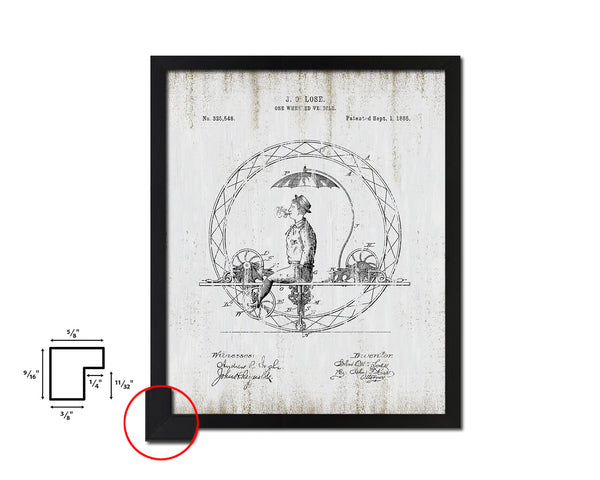 One Wheeled Vehicle Bicycle Vintage Patent Artwork Black Frame Print Wall Art Decor Gifts