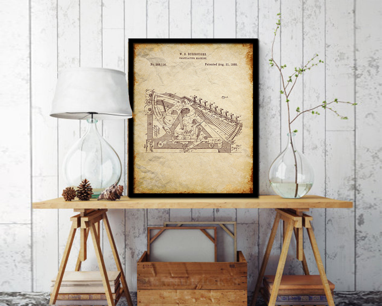 Calculating Machine Tools Vintage Patent Artwork Walnut Frame Gifts