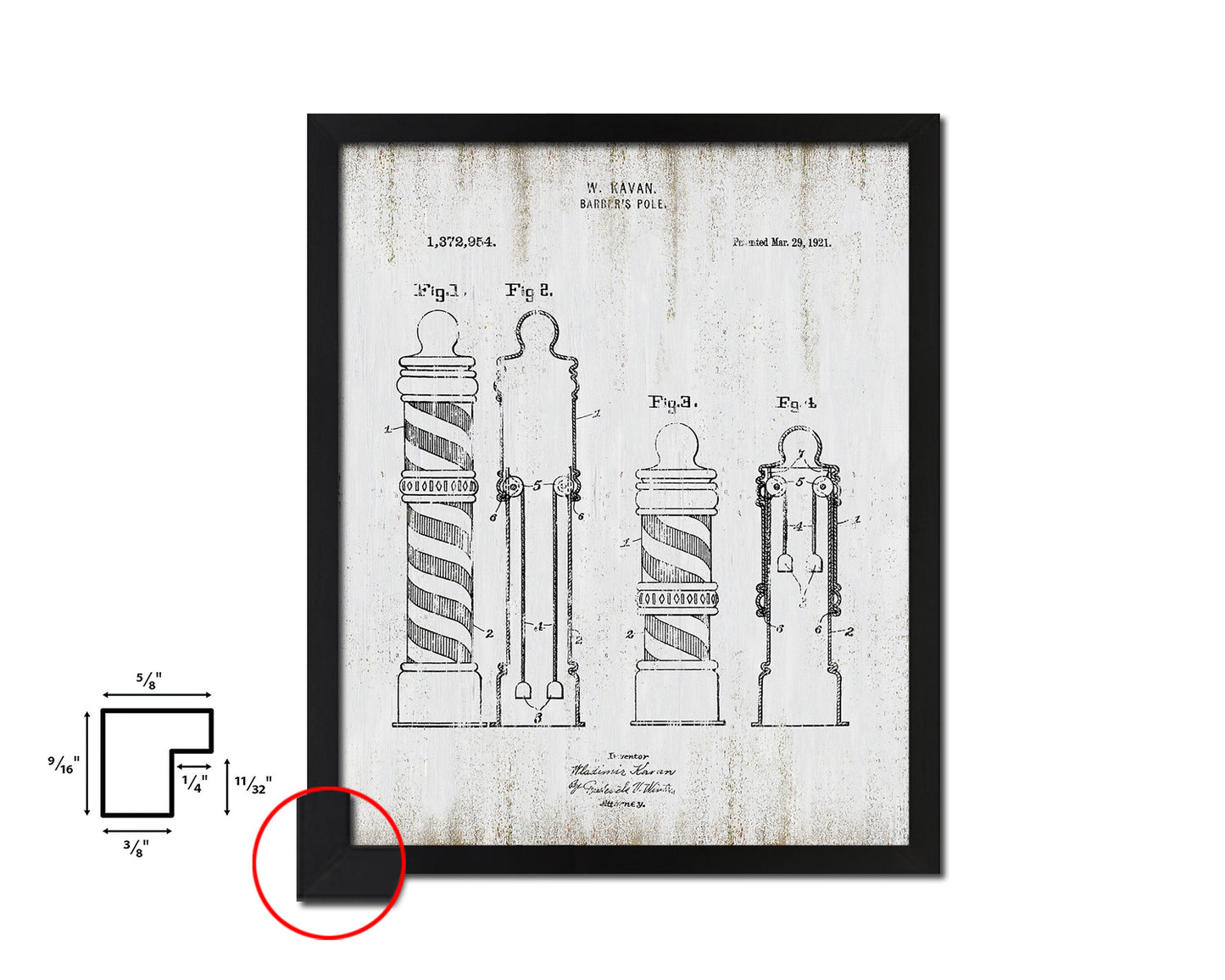 Barber Pole Barbershop Vintage Patent Artwork Black Frame Print Wall Art Decor Gifts