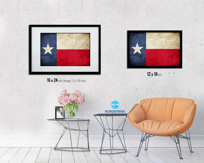 Texas State Vintage Flag Wood Framed Paper Print Wall Art Decor Gifts
