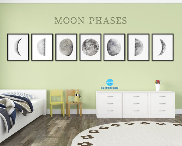 Moon Lunar Phases Colorful Watercolor  Nursery Framed Prints Home Decor Wall Art Gifts