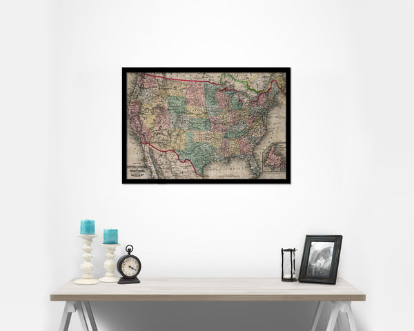 United States Mitchell 1870 Historical Map Framed Print Art Wall Decor Gifts