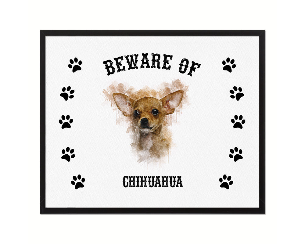 Beware of Chihuahua Sign Wood Framed Print Wall Art Decor Gifts