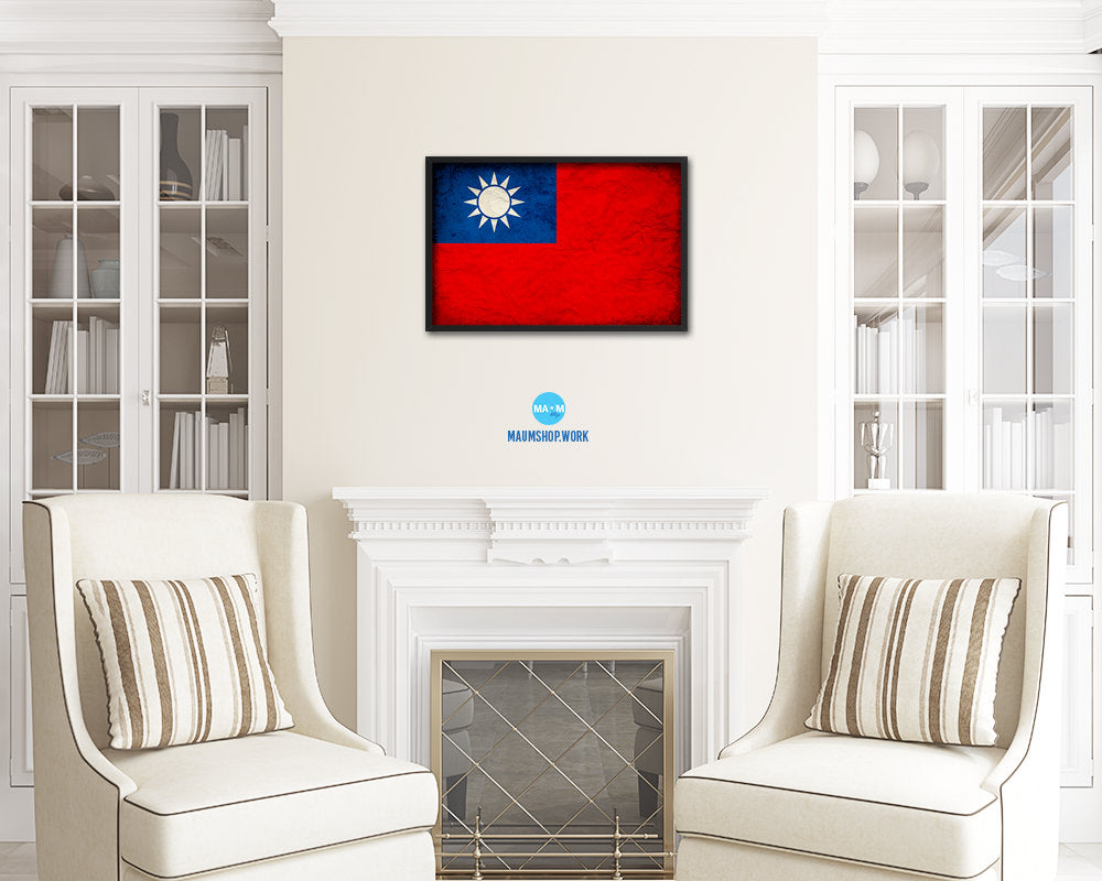 Taiwan Country Vintage Flag Wood Framed Print Wall Art Decor Gifts