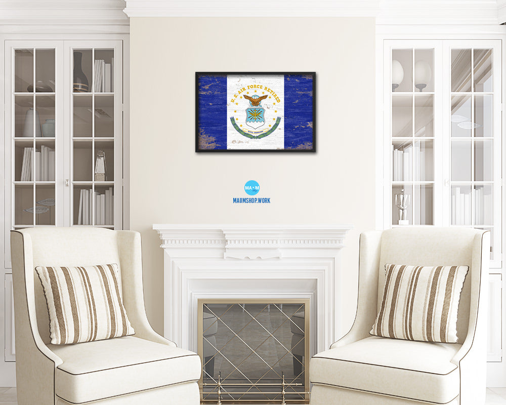 US Air Force Retired Shabby Chic Military Flag Framed Print Decor Wall Art Gifts