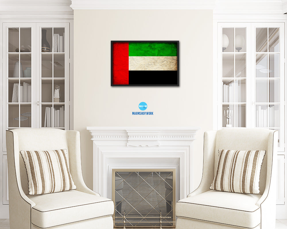 United Arab Emirates Country Vintage Flag Wood Framed Print Wall Art Decor Gifts