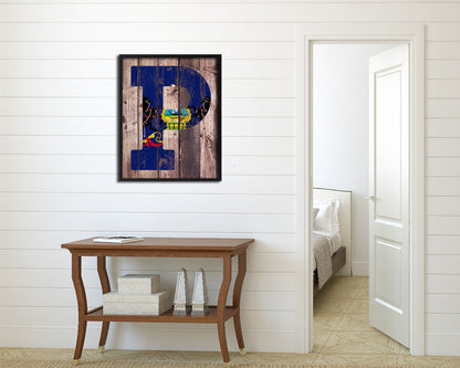 Pennsylvania State Initial Flag Wood Framed Paper Print Decor Wall Art Gifts, Wood