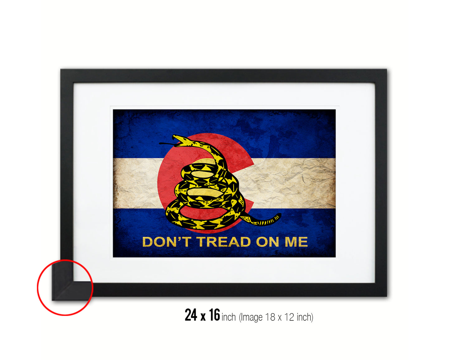 Gadsden Don't Tread On Me Colorado State Vintage Military Flag Framed Print Art