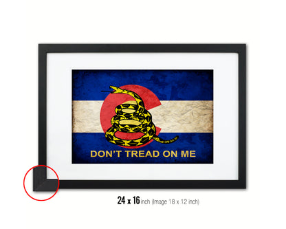 Gadsden Don't Tread On Me Colorado State Vintage Military Flag Framed Print Art