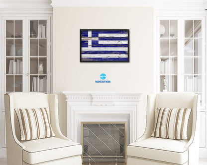 Greece Country Wood Rustic National Flag Wood Framed Print Wall Art Decor Gifts