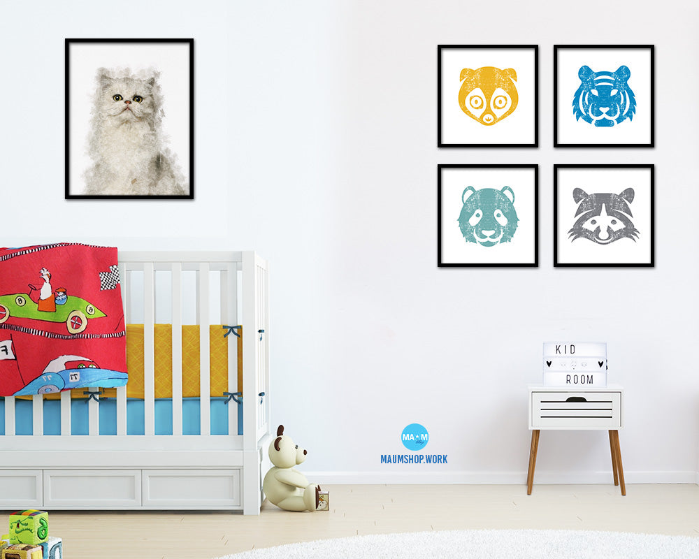 Persian Cat Kitten Portrait Framed Print Pet Home Decor Custom Watercolor Wall Art Gifts